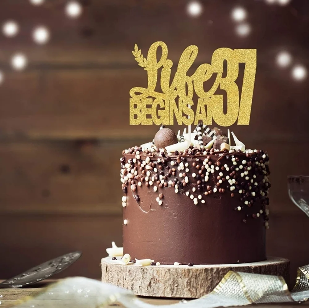New Gold Glitter Life Begins at 37 Cake Topper 37th Birthday